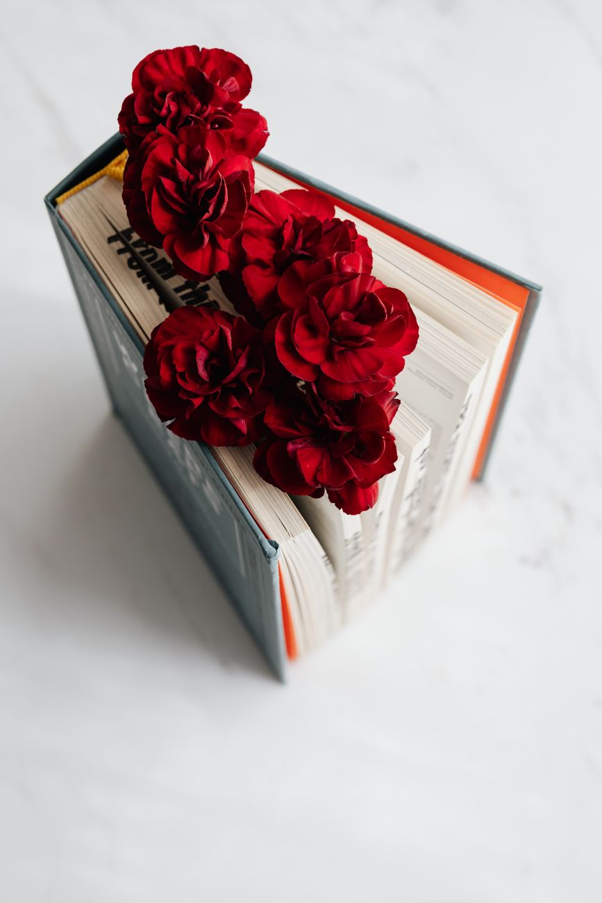 fragile flowers put inside open book